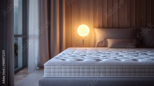 Cozy Bedroom Scene with Elegant Mattress and Soft Lighting