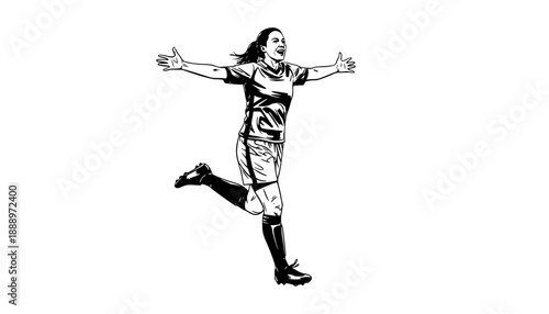 Female Football Player Celebrating Goal Ink Brush Vector
