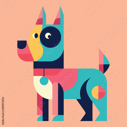 Geometric Abstract Illustration of a Playful Dog in Vibrant Colors