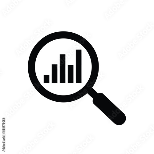Vector illustration icon a magnifying glass with a bar graph inside on for business analysis and data inspection