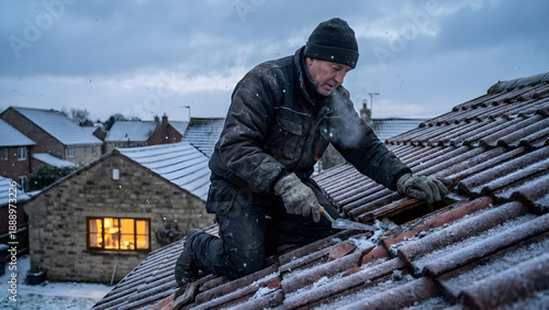 Wallpaper Mural Professional Man Repairing Roof Damage After Snowfall In Winter Season Torontodigital.ca