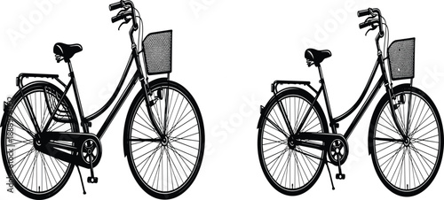 Vintage City Bicycle Silhouette with Front Basket and Rear Rack, Classic Women's Retro Bike Flat Vector Illustration for Lifestyle Design
