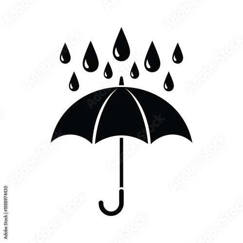 Vector illustration icon black umbrella with raindrops on, simple rainy weather icon