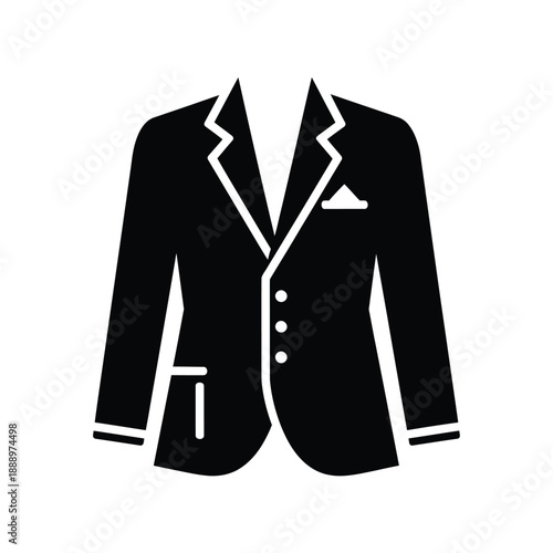Vector illustration icon black business suit jacket with white outline and pocket square