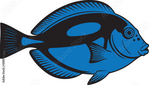 Stylized Blue Tang Fish Illustration on White Background