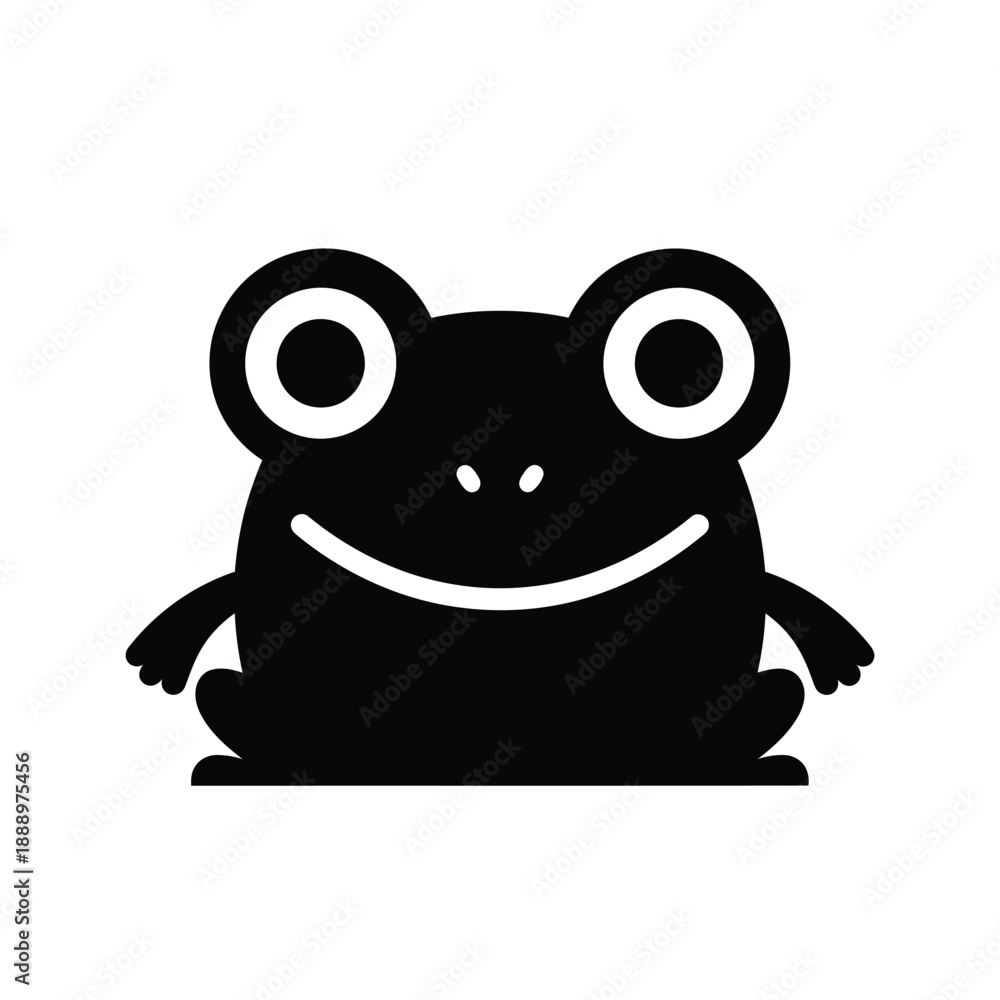 Obraz premium Vector illustration icon a black silhouette of a smiling frog with big eyes