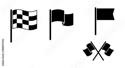 Four flags in varying designs with crossed flags a striking silhouette