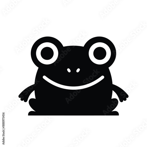 Vector illustration icon a black silhouette of a smiling frog with big eyes