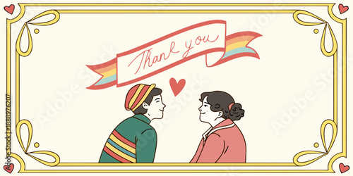 An illustration of a loving couple with a thank you message, vector