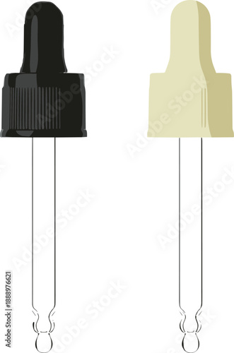 Medicine dropper pipette icons in black and beige for cosmetic serum essential oil or laboratory use flat vector illustration