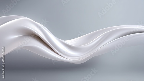 Abstract flowing white fabric wave on a smooth grey background showcasing elegance and softness in a minimalist design aesthetic for backgrounds and art projects