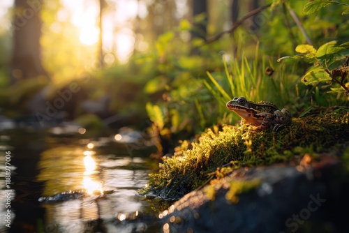 Wallpaper Mural Colorful frog resting on mossy rock Torontodigital.ca