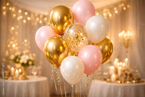 Luxury Birthday Balloons Vertical Composition with Gold and Pastel Colors