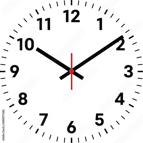 Analog wall clock showing time with hour minute second hands and numbered dial isolated flat vector illustration
