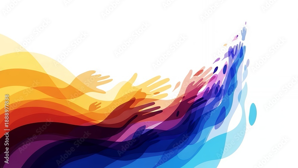 Obraz premium Colorful Abstract Waves of Hands Representing Unity and Support