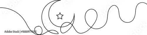 Minimalist crescent moon and star illustration abstract continuous line art for celestial themes and night sky design isolated on white background