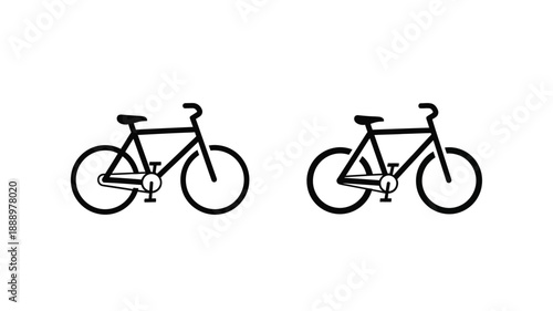 Two bicycles depicted in a minimalist black outline silhouette