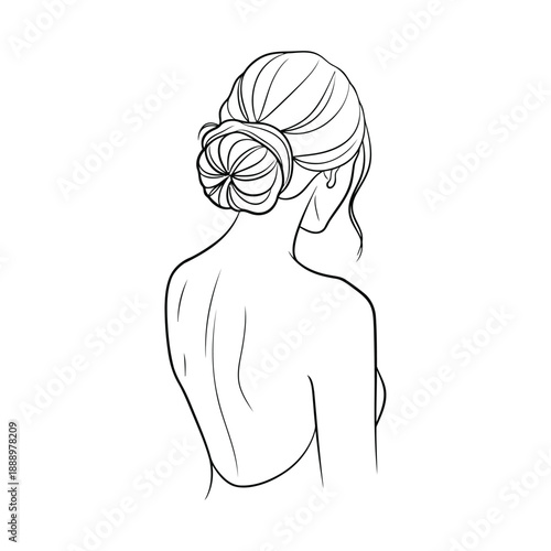 A woman with her back turned, showcasing an elegant hairstyle in a simple illustration from behind