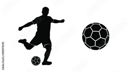 Soccer player in motion with a ball striking pose silhouette