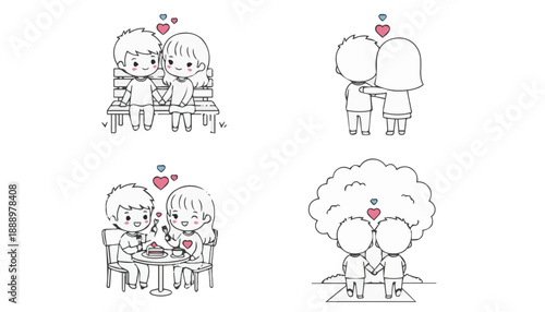 Cute Cartoon Couple Love Moments Illustration Set, Perfect for Valentine’s Day, Romantic Stories, Stickers, Social Media, and Relationship Content