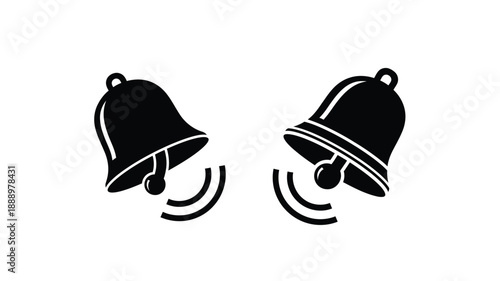 Two black bells with clappers displayed as a striking silhouette