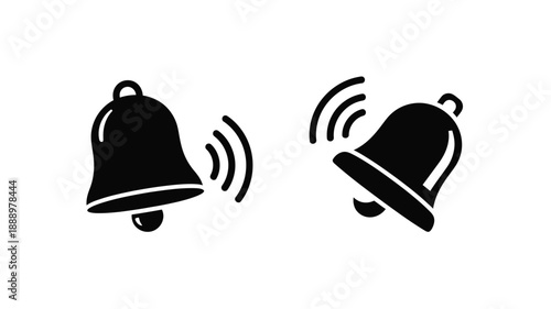 Two black bell icons with sound waves a striking silhouette