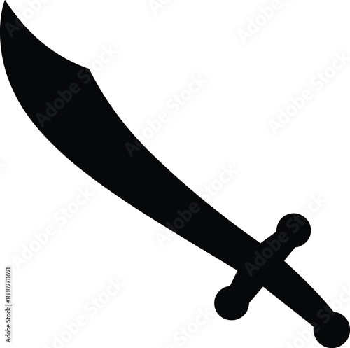 Black silhouette of a scimitar sword a curved blade weapon icon for historical or fantasy themes isolated on a white background