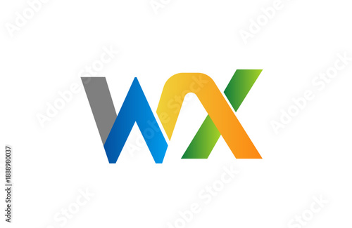 Minimalist abstract WX W X letter logo featuring green blue and orange gradient accents, clean vector style for tech corporate or creative branding on white background