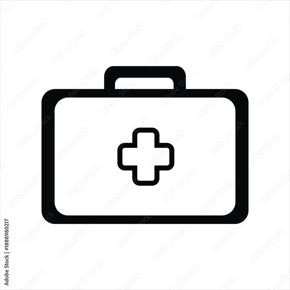 Obraz premium Minimal First Aid Kit Box Icon Black and White Vector