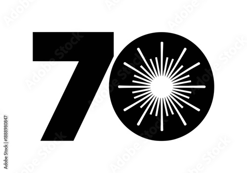 A stylized black and white logo featuring the number seventy with a sunburst design
