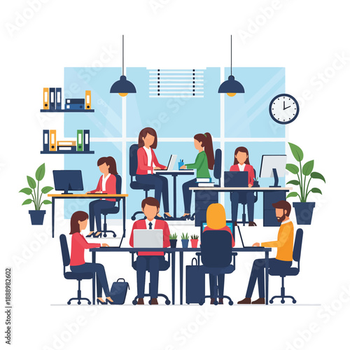 Busy Office Workers at Desks