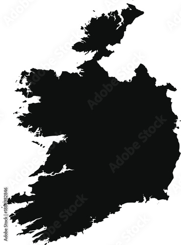 Black silhouette map of Ireland vector illustration isolated on white background, accurate geographic outline for navigation, education, travel planning, cartography, infographic, branding