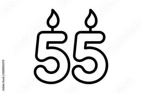 A simple black line drawing of two candles forming the number fifty-five on a white background
