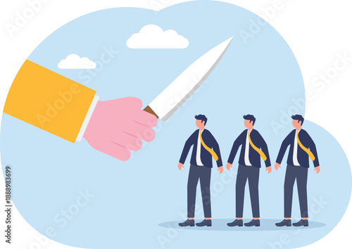 Concept of Corporate Risk and Layoffs with Giant Knife Over Employees