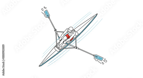 Athlete rowing a narrow boat in a river or lake demonstrating speed, focus, and strength in a competitive sport.