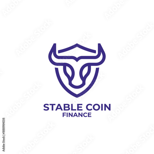 Modern shield and bull head icon for financial security and investment growth company branding, featuring the text Stable Coin Finance