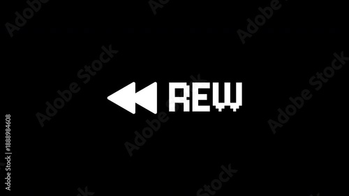 Rewind vhs and rew text on black background suitable for video editing, media playback, retro themes, technology concepts.