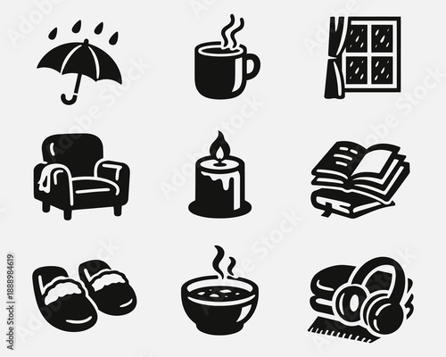 Cozy Home Comfort and Indoor Relaxation Icons Set