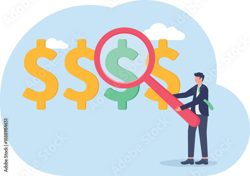 Professional Using Magnifying Glass to Audit Large Dollar Signs