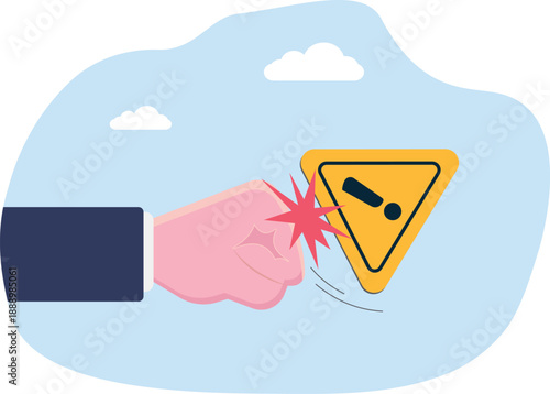 Hand Flicking Away Warning Sign Representing Ignored Risks