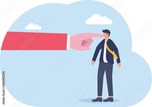 Giant Hand Pointing Accusingly at Small Business Professional