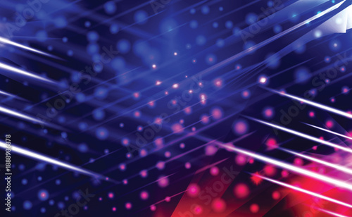 Dynamic Neon Light Streaks Abstract Background, Glowing blue fiber optic lines create a bright motion pattern of light spots and energy waves in this technological art background design