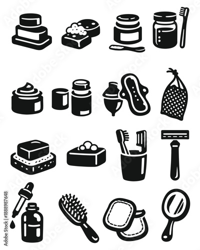 Comprehensive Personal Care and Hygiene Black Icon Set