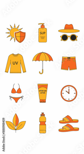Summer Vacation Icons and Accessories Collection.