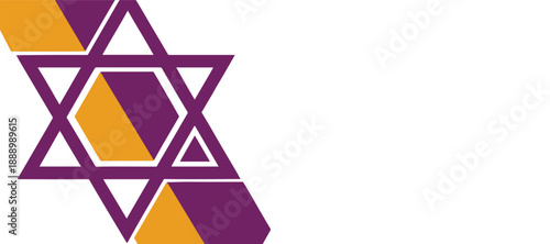 Modern geometric star of david design with purple and orange accents on white