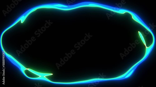 Horizontal 3d abstract neon glow blue portal frame outline template loop animation wallpaper banner copyspace background shape liquid plasma energy cyan gradient luminous electric laser reflection