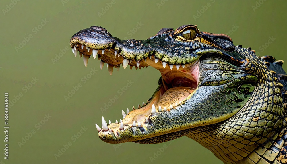 Fototapeta premium Crocodile Head with Open Mouth Showing Teeth.