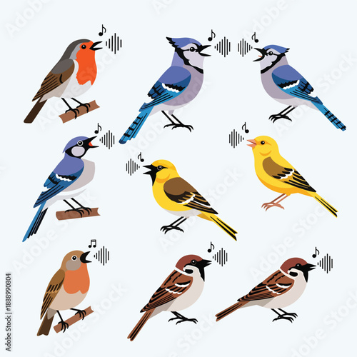 Birds Singing on Branches