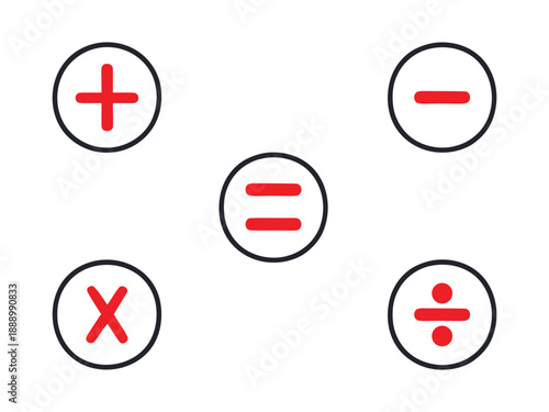 Collection of plus, minus, multiply, divide, and equals icons.