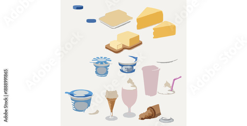 Realistic dairy products vector illustration set for farm market